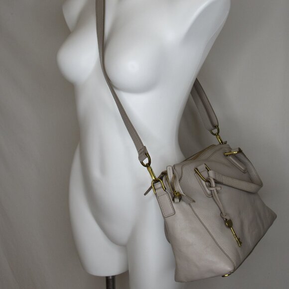 Fossil Satchel in Light Gray with Gold Accents - Picture 8 of 12